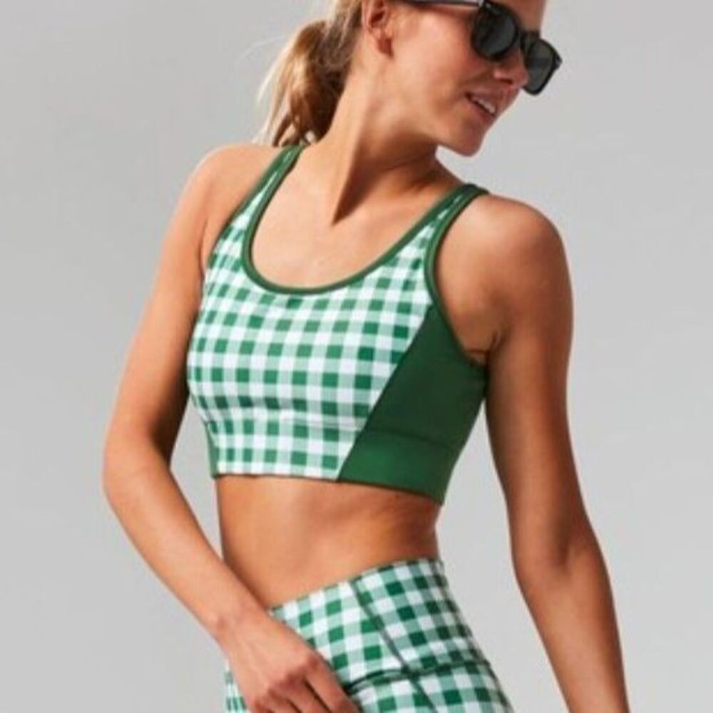 Tuckernuck Green and White Checkered Sports Bra